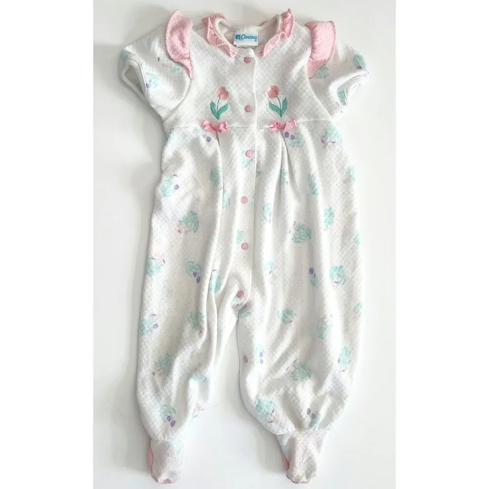 Vintage 1980s Carter’s Baby Girls One-Piece Floral Footed Romper – Size L 12 Mos - Picture 4 of 9